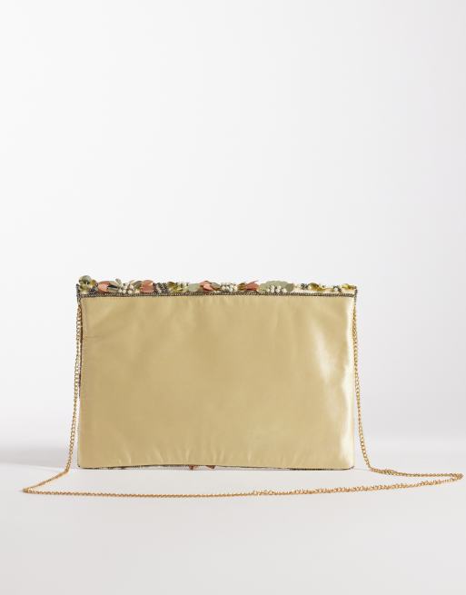 Bolso clutch verde y rosa con abalorios florales tridimensionales de True Decadence , 3 de 4