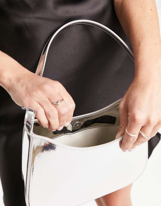 Bolso curvado plateado de hombro con correa de cadena de ASOS DESIGN, 3 de 4