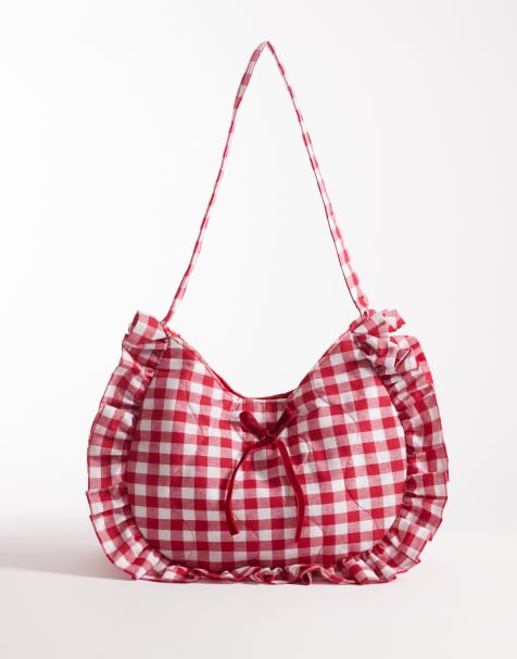 Bolso de hombro a cuadros vichy rojos con volantes de South Beach - view 1