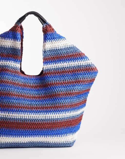 Bolso de hombro a rayas azules extragrande con diseño de paisaje de South Beach, 4 de 4