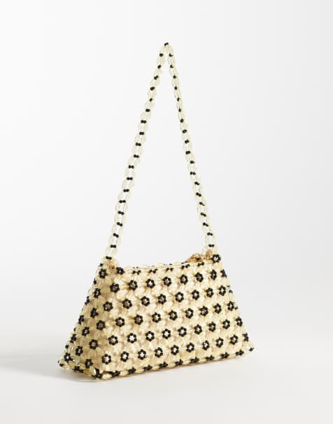 Bolso de hombro amarillo pastel con estampado floral y cuentas de ASOS DESIGN - view 1