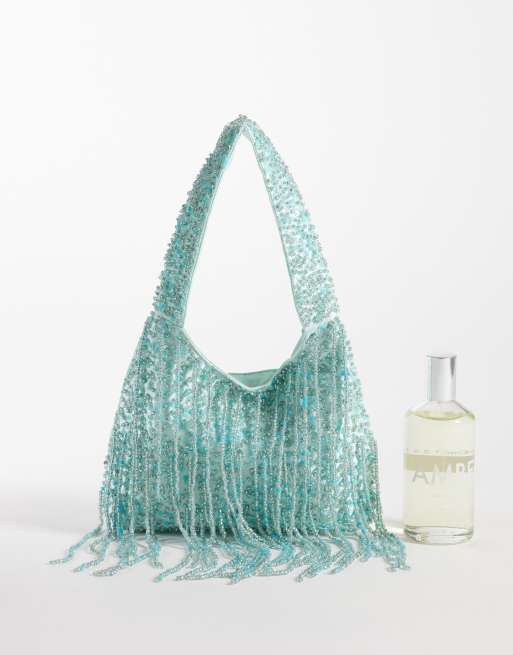 Bolso de hombro azul cerceta con adornos y borlas de True Decadence , 2 de 4