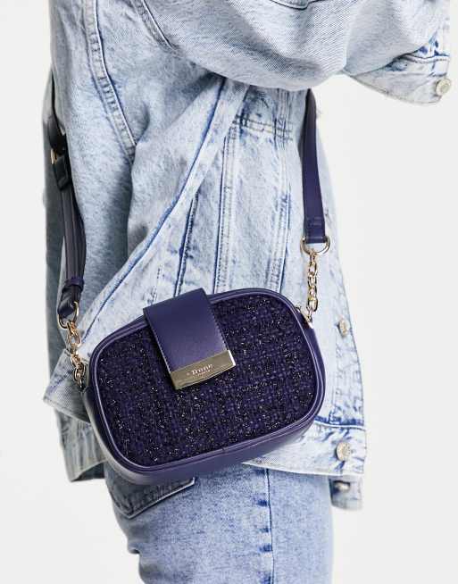 Bolso de hombro azul marino de bouclé con correa de cadena de Dune