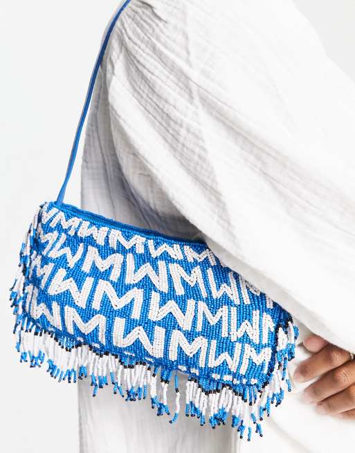 Bolso de hombro azul multicolor estampado de Mango