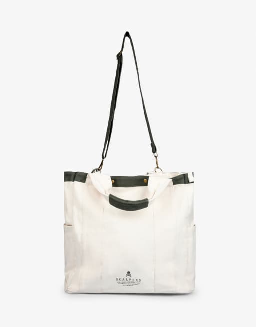 Bolso de hombro beis de lona con detalle en contraste de Scalpers, 4 de 4