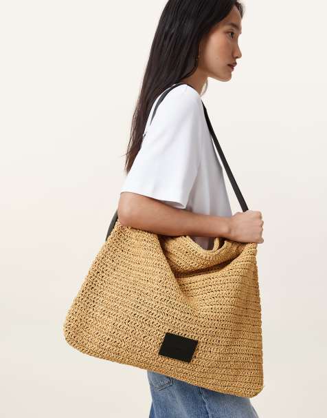 Bolso de hombro beis de paja de papel Asha de AllSaints - view 1