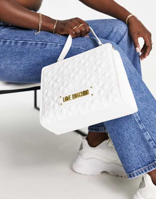 Bolso de hombro blanco acolchado con asa superior de |