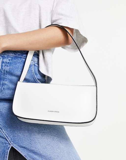 Bolso de hombro blanco estrecho con ribetes en contraste de Claudia Canova