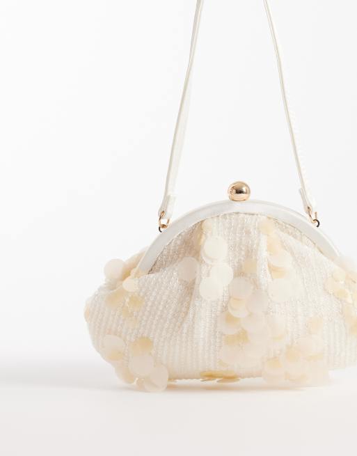 Bolso de hombro blanco hueso de lentejuelas con purpurina de True Decadence, 4 de 4