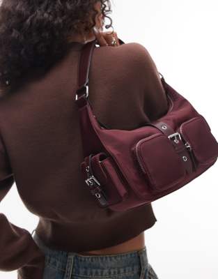 Bolso de hombro burdeos con bolsillo de nailon Sunrise de Topshop - view 1