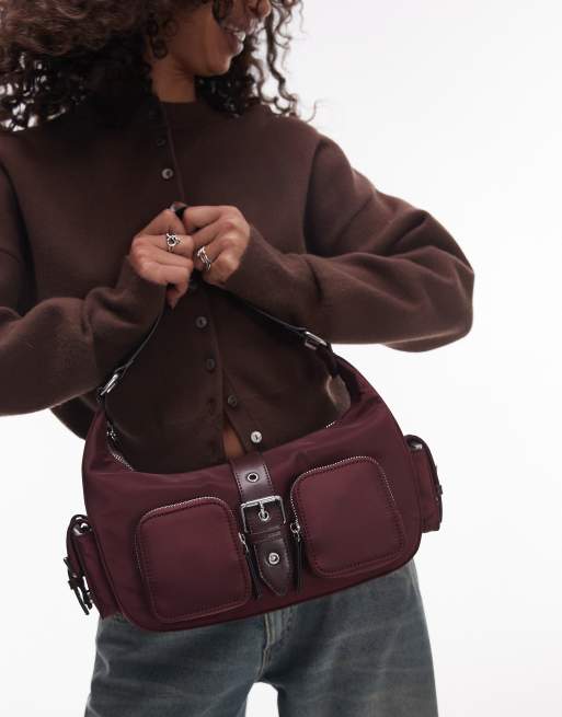 Bolso de hombro burdeos con bolsillo de nailon Sunrise de Topshop, 4 de 4