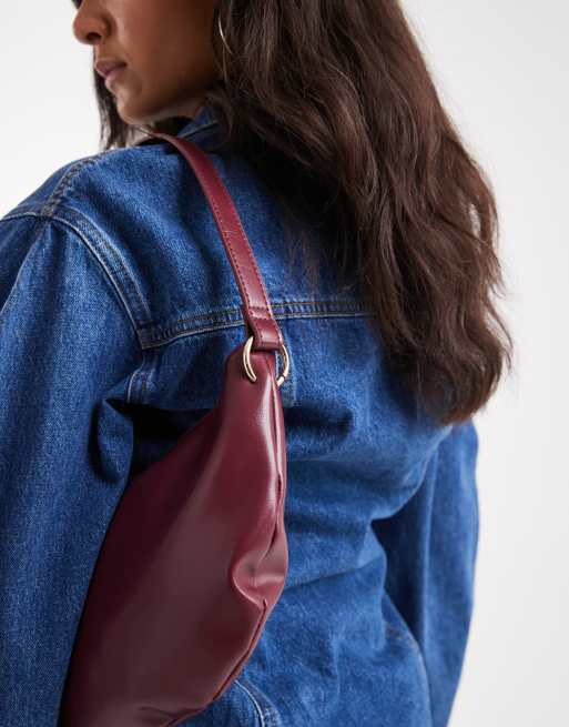 Bolso de hombro burdeos con diseño de media luna de Glamorous, 2 de 4