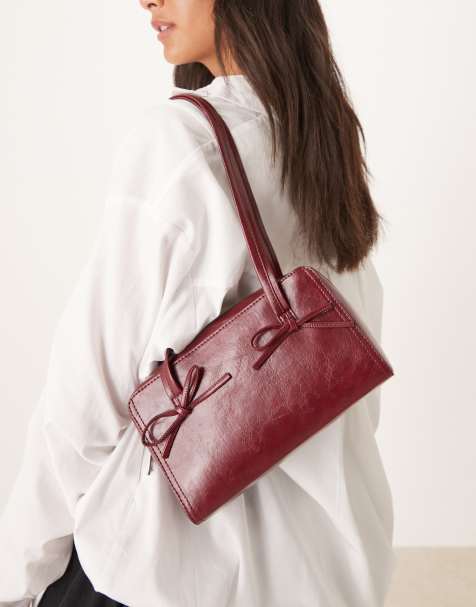 Bolso de hombro burdeos cuadrado con detalle de lazo de ASOS DESIGN - view 1