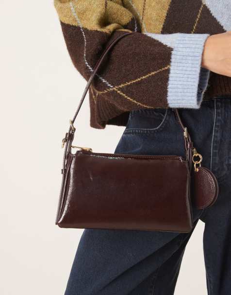 Bolso de hombro burdeos de charol de Mango - view 1