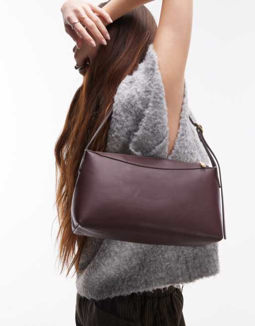 Bolso de hombro burdeos liso de Mango