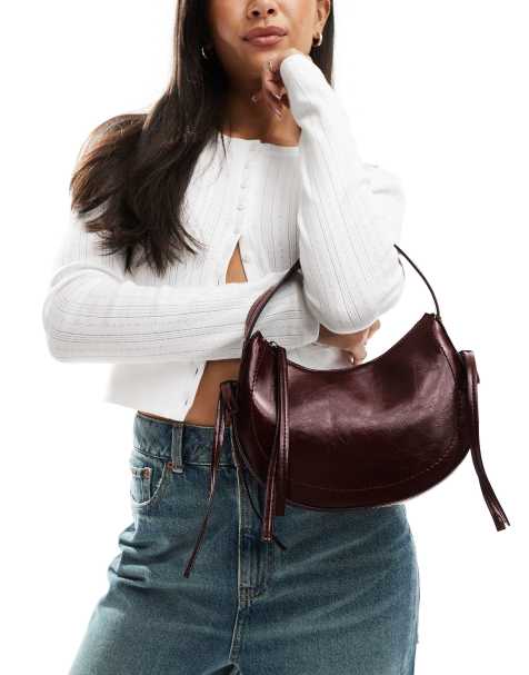 Bolso de hombro burdeos semicircular con detalle de lazos laterales de ASOS DESIGN - view 1