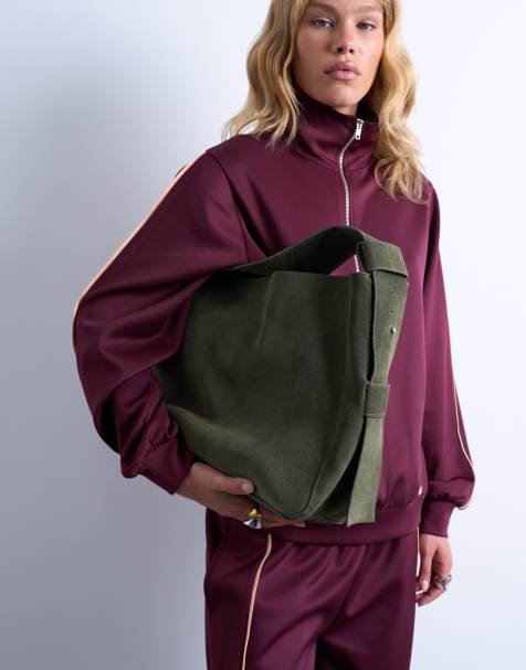 Bolso de hombro caqui de ante auténtico Suri de Topshop - view 1