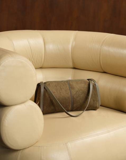 Bolso de hombro caqui de estilo bolera de antelina de ASOS DESIGN - view 1