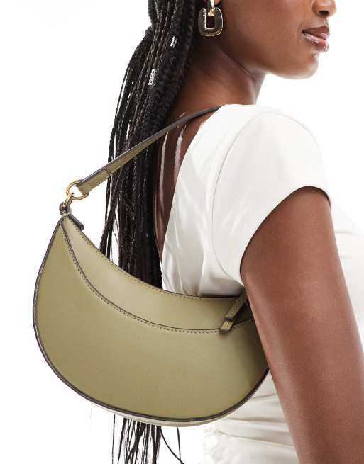 Bolso de hombro caqui de tejido efecto cuero de Mango