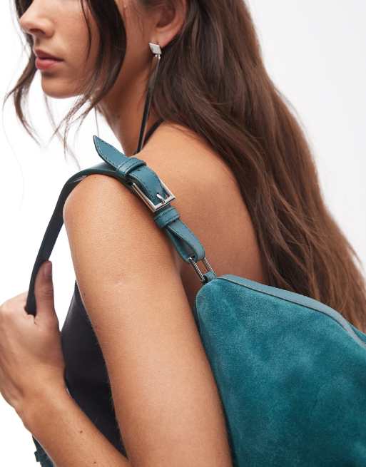 Bolso de hombro color cerceta de ante Ginni de Becksondergaard, 3 de 4