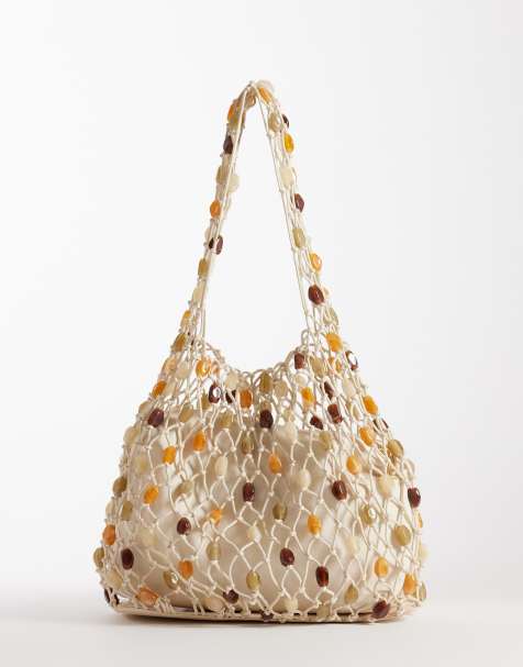 Bolso de hombro color crema holgado de croché con cuentas de Glamorous - view 1