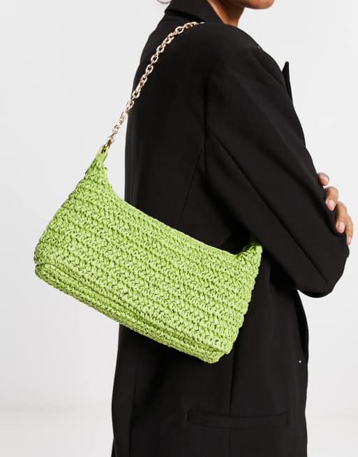 Bolso de hombro color lima de paja de Mango