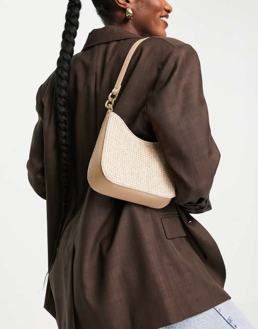 Bolso de hombro color paja con eslabones en la correa de ASOS DESIGN , 3 de 4