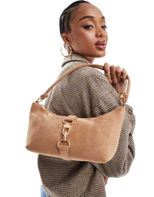 Bolso de hombro color tostado con cierre de mosquetón de antelina de ASOS DESIGN, 4 de 4