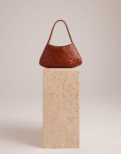 Bolso de hombro color tostado de cuero con diseño entretejido Rosanna de Dragon Diffusion