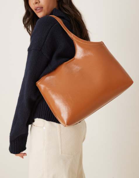 Bolso de hombro color tostado estilo tote con abertura semicircular de ASOS DESIGN - view 1