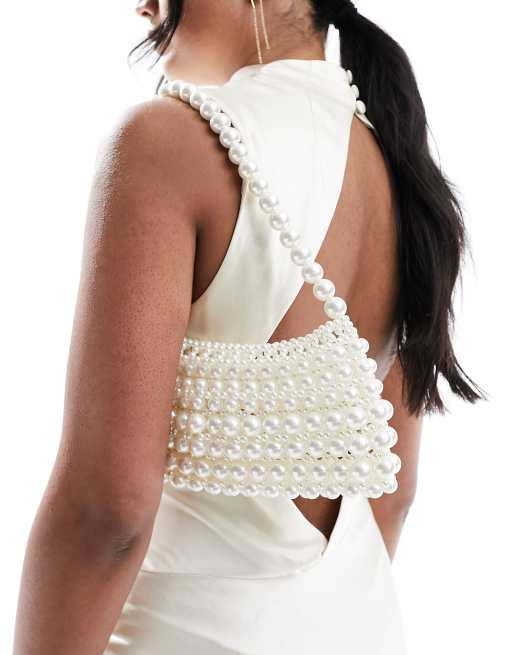 Bolso de hombro de novia blanco marfil de perlas de Forever New