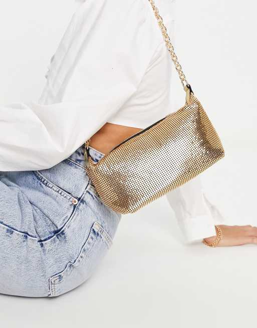 Bolso de hombro dorado diseño de cota de malla River Island | ASOS