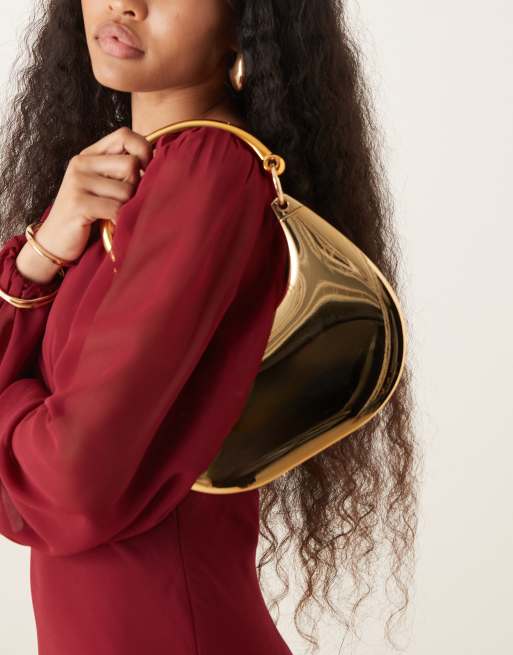 Bolso de hombro dorado rígido de True Decadence, 3 de 4