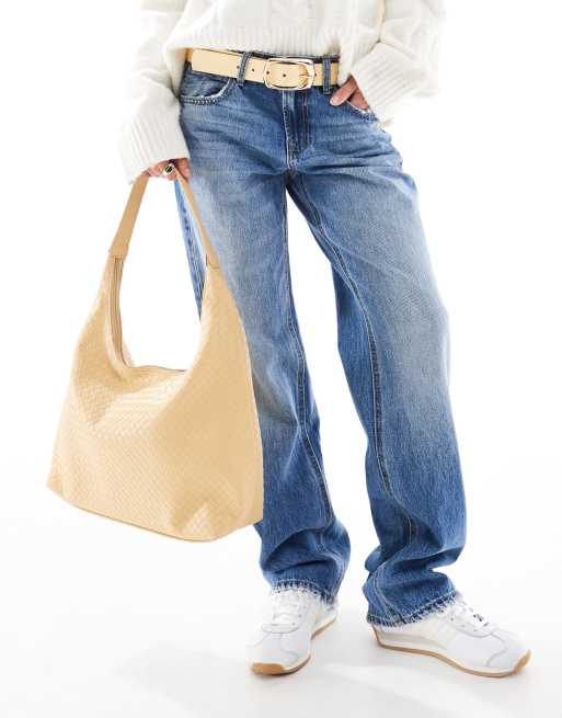 Bolso de hombro grande amarillo pastel con diseño entretejido de Glamorous , 2 de 4