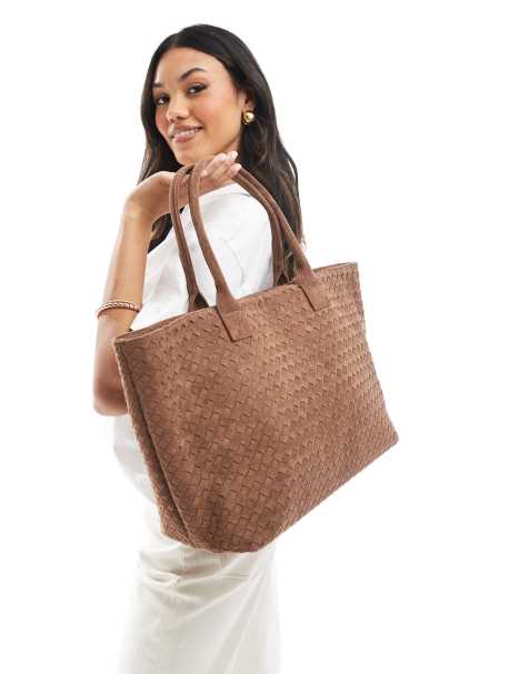 Bolso de hombro grande marrón claro de ante entretejido de Glamorous - view 1
