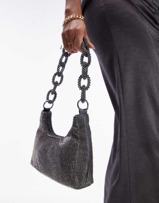 Bolso de hombro gris de cuentas Sarah de Topshop
