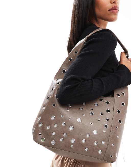 Handbags Bolso PequeÃ±o Tachuelas Bolso De Hombro Gris Lavado