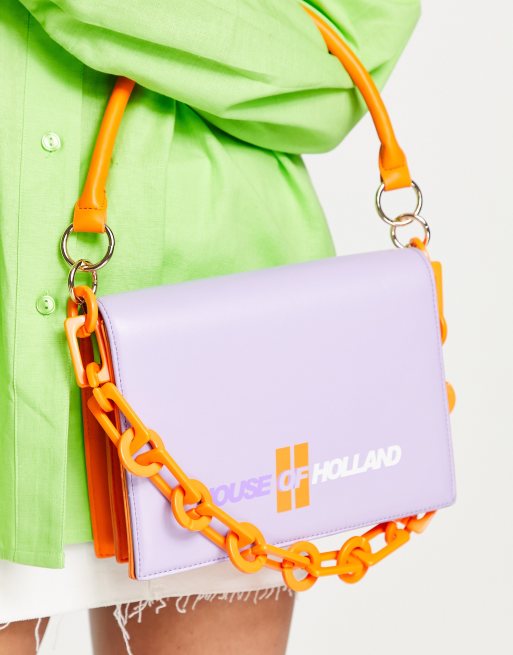 Bolso de hombro lila con correa de cadena de House of Holland