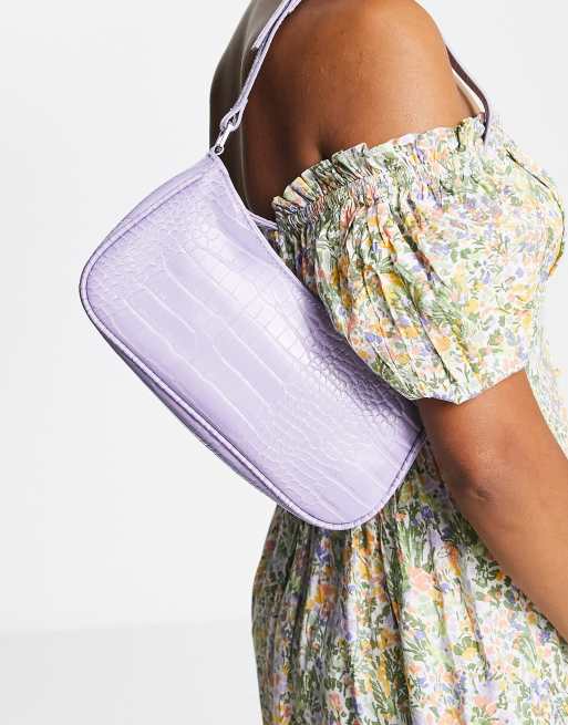 Bolso de hombro lila de estilo años 2000 de piel de cocodrilo sintética de Monki