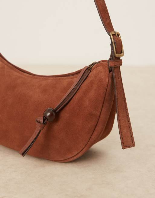 Bolso de hombro marrón con diseño semicircular de ante Tacey de Becksondergaard, 4 de 5