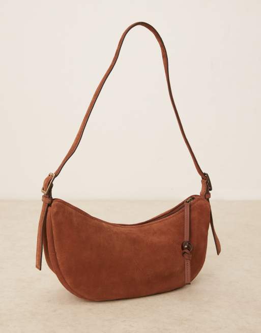 Bolso de hombro marrón con diseño semicircular de ante Tacey de Becksondergaard, 5 de 5