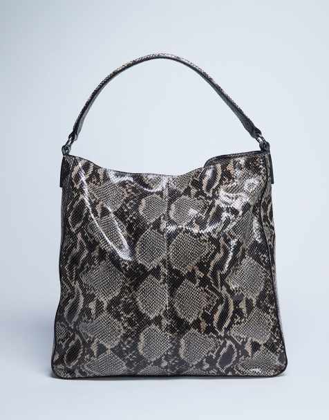 Bolso de hombro marrón con estampado efecto piel de serpiente de cuero auténtico Sienna de Topshop - view 1
