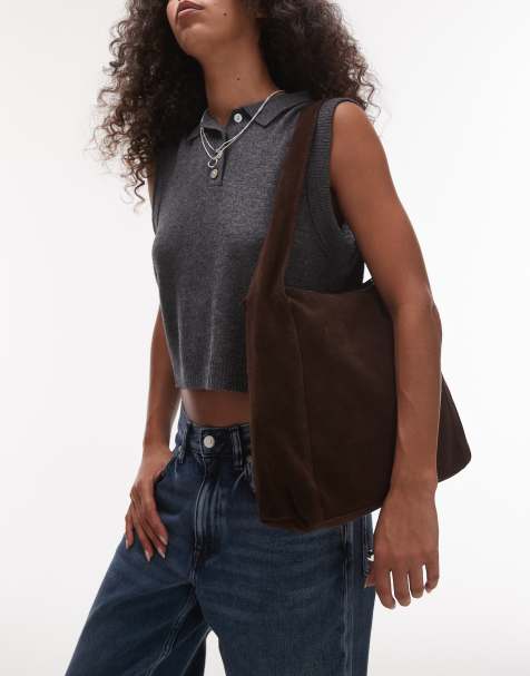 Bolso de hombro marrón oscuro cuadrado de ante de Mango - view 1