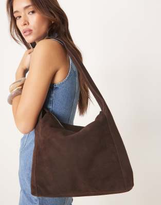 Bolso de hombro marrón oscuro cuadrado de ante de Mango - view 1