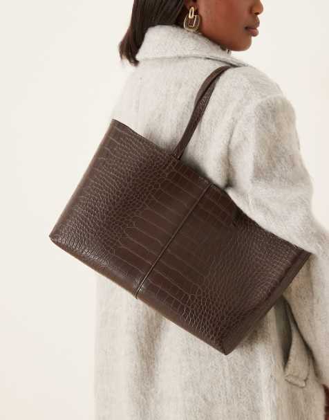 Bolso de hombro marrón oscuro rectangular de cuero sintético de Mango - view 1