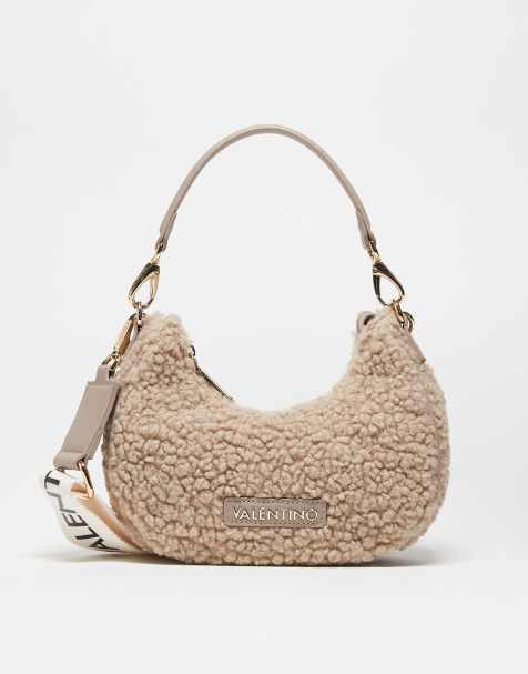 Bolso de hombro marrón topo con cincha extraíble de borreguito Special Camy de Valentino - view 1