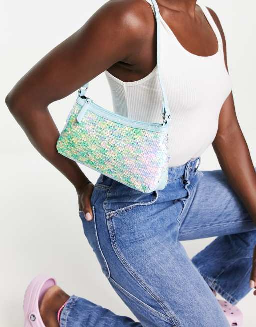 Bolso de hombro multicolor holográfico de lentejuelas para festivales de My Accessories London