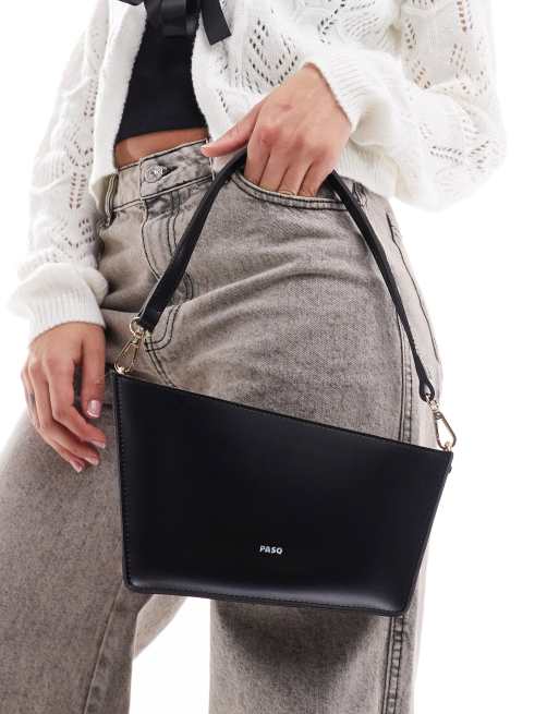 Bolso de hombro negro asimétrico con correa bandolera de PASQ, 3 de 4