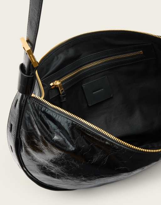 Bolso de hombro negro brillante en forma de media luna de AllSaints, 3 de 6