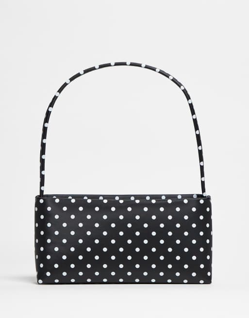 Bolso de hombro negro con diseño minimalista estilo años 90 y estampado de lunares de nailon de ASOS DESIGN